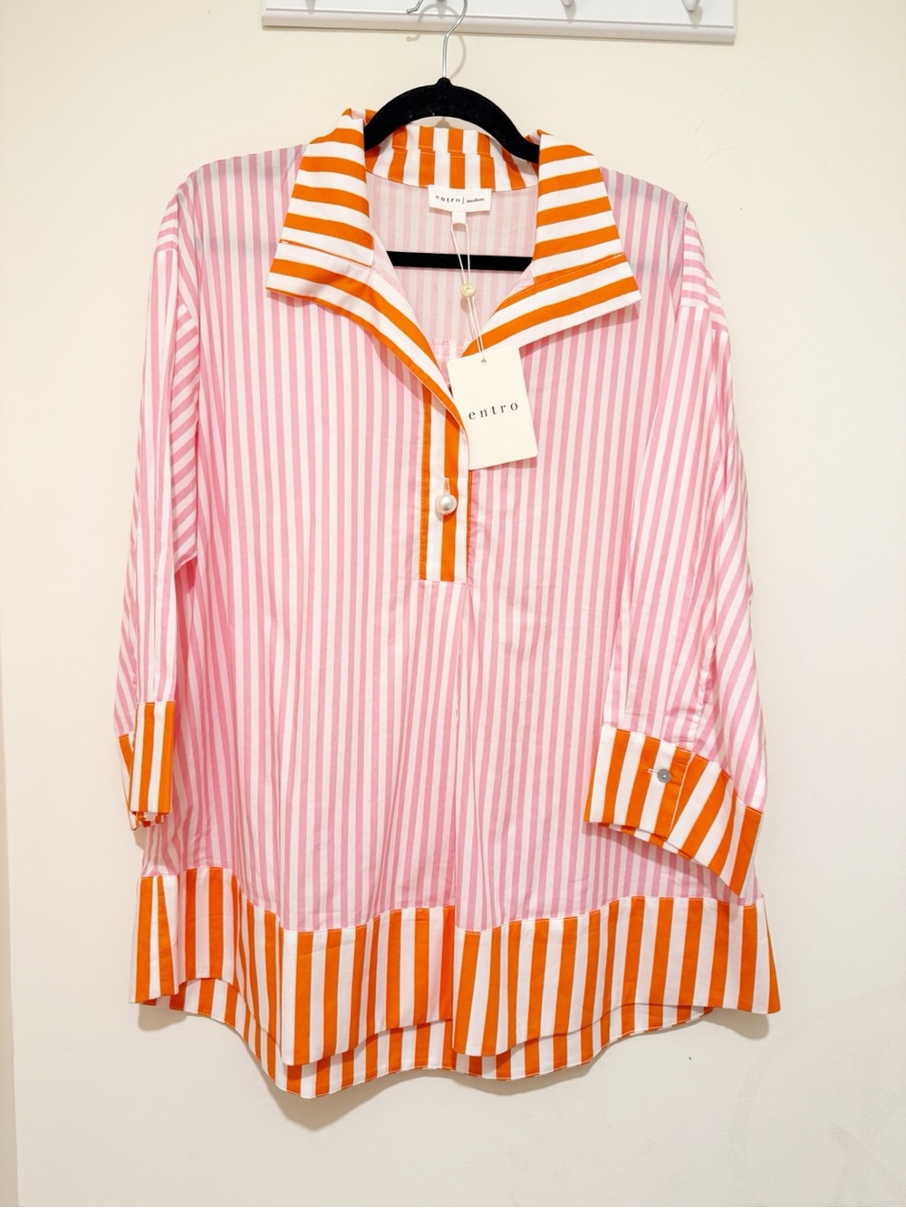 entro Pink and Orange Striped Tunic Top